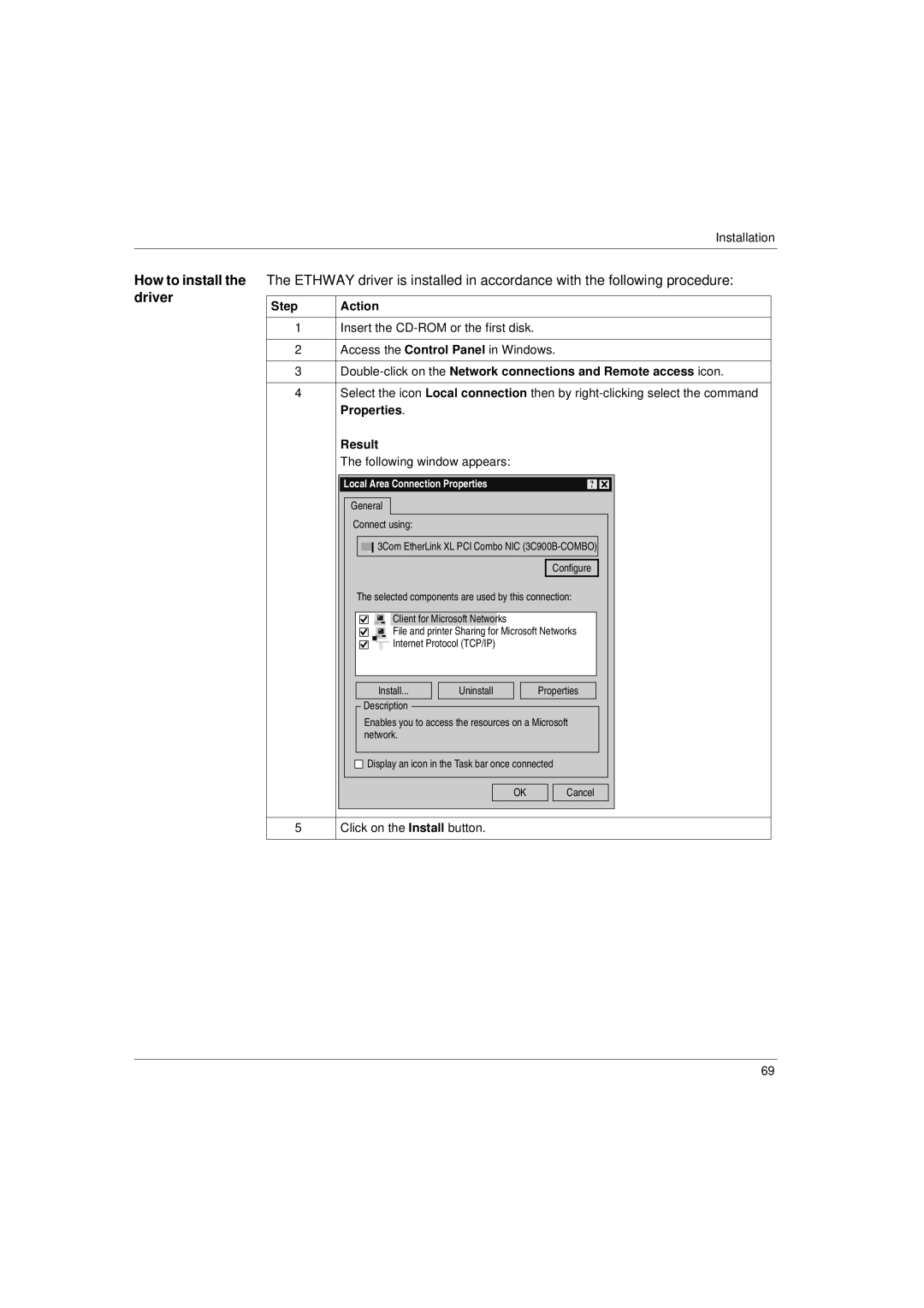 Schneider Electric Communication Drivers How to install the driver, Local Area Connection Properties General 