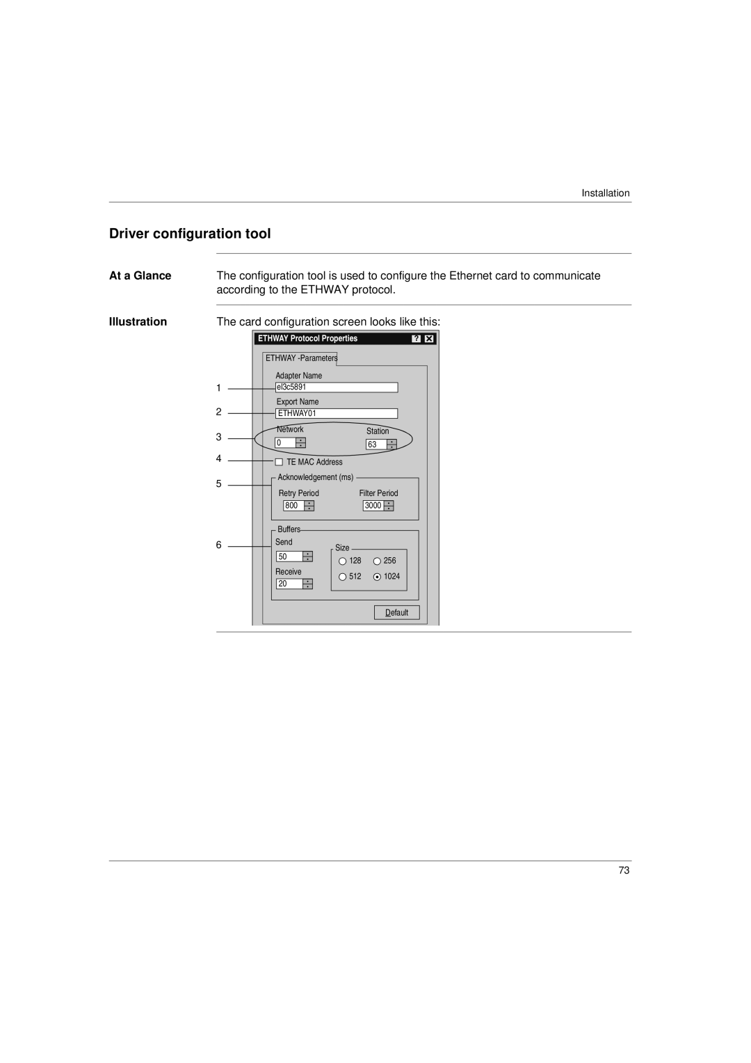 Schneider Electric Communication Drivers installation manual Driver configuration tool, Ethway Protocol Properties 