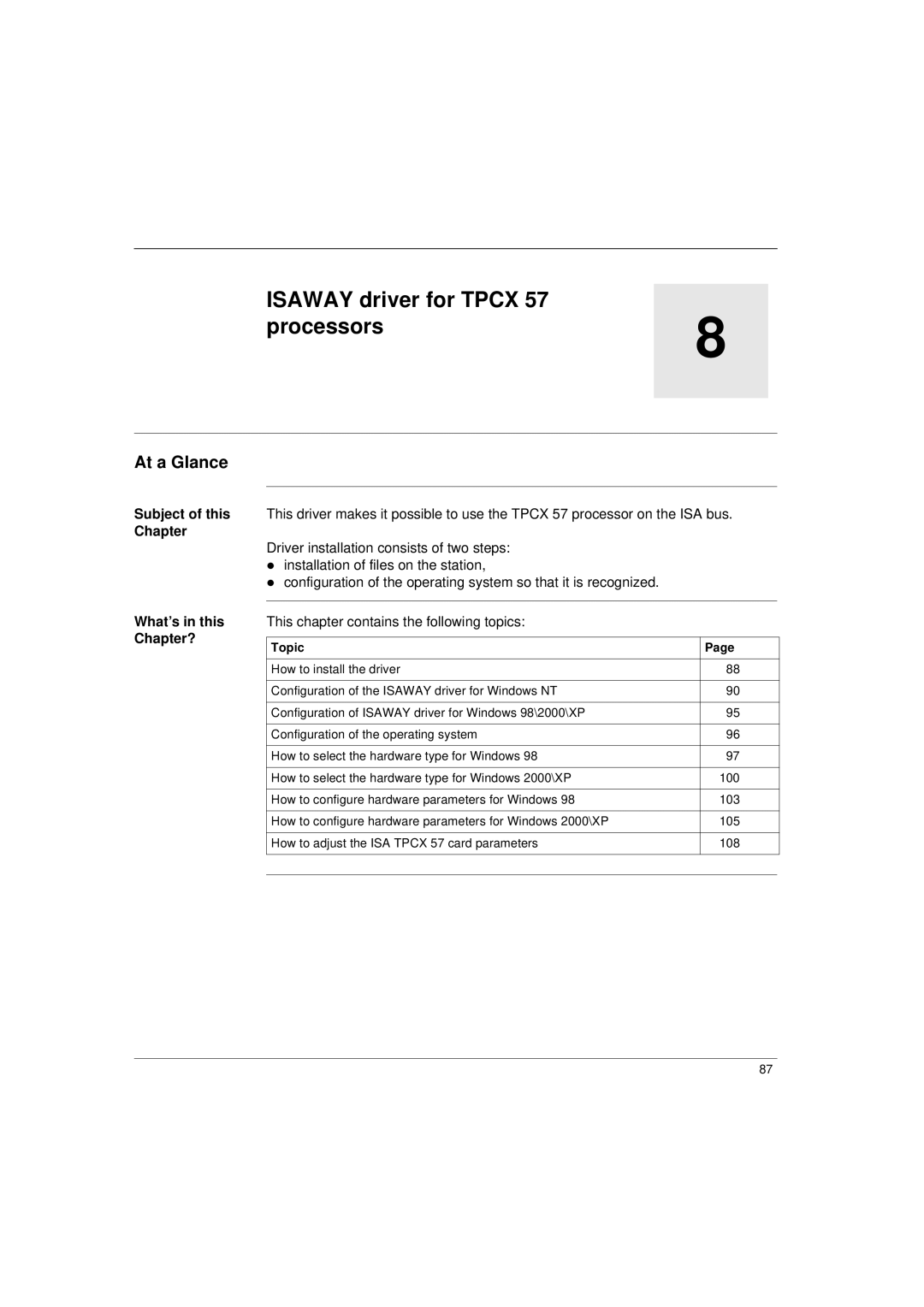 Schneider Electric Communication Drivers installation manual Isaway driver for Tpcx Processors, Chapter 