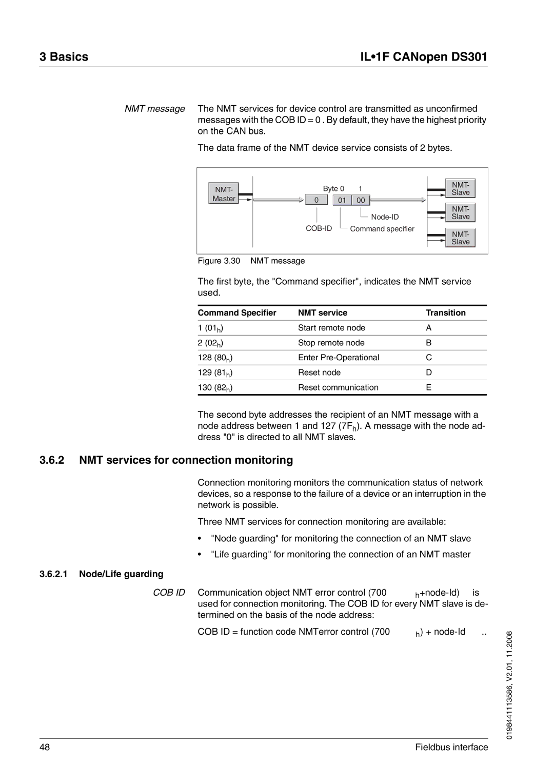 Schneider Electric DS301 manual NMT services for connection monitoring, Node/Life guarding 