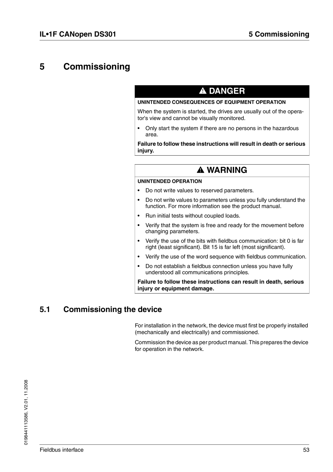 Schneider Electric DS301 manual Commissioning the device 