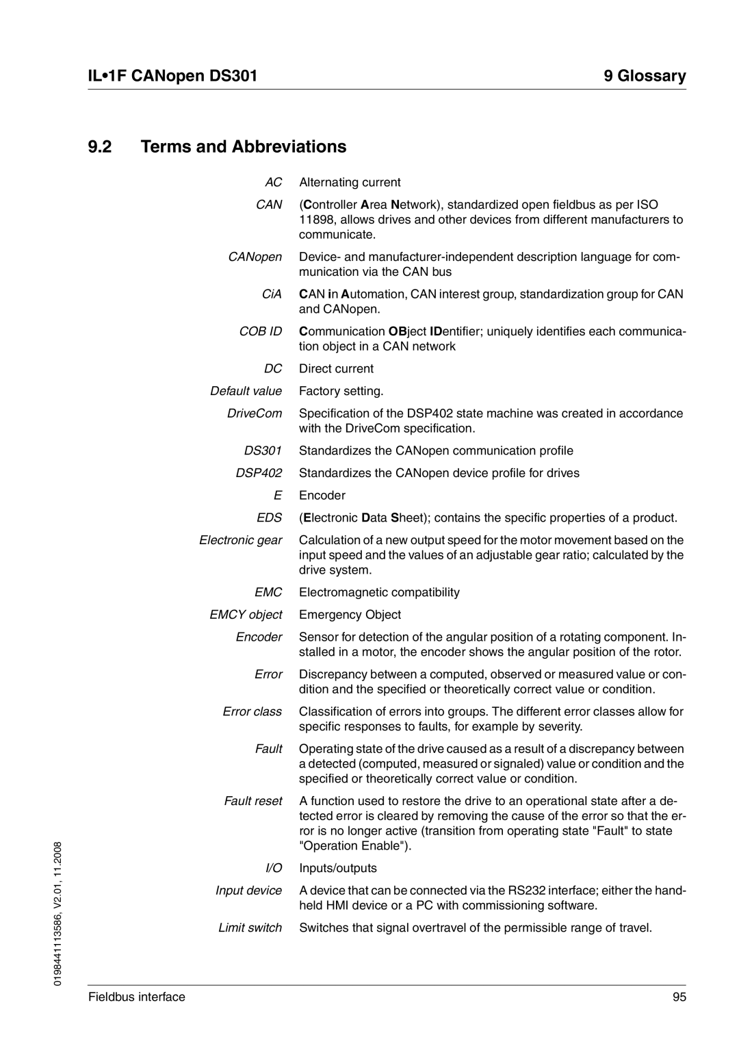 Schneider Electric DS301 manual Terms and Abbreviations, Default value Factory setting 