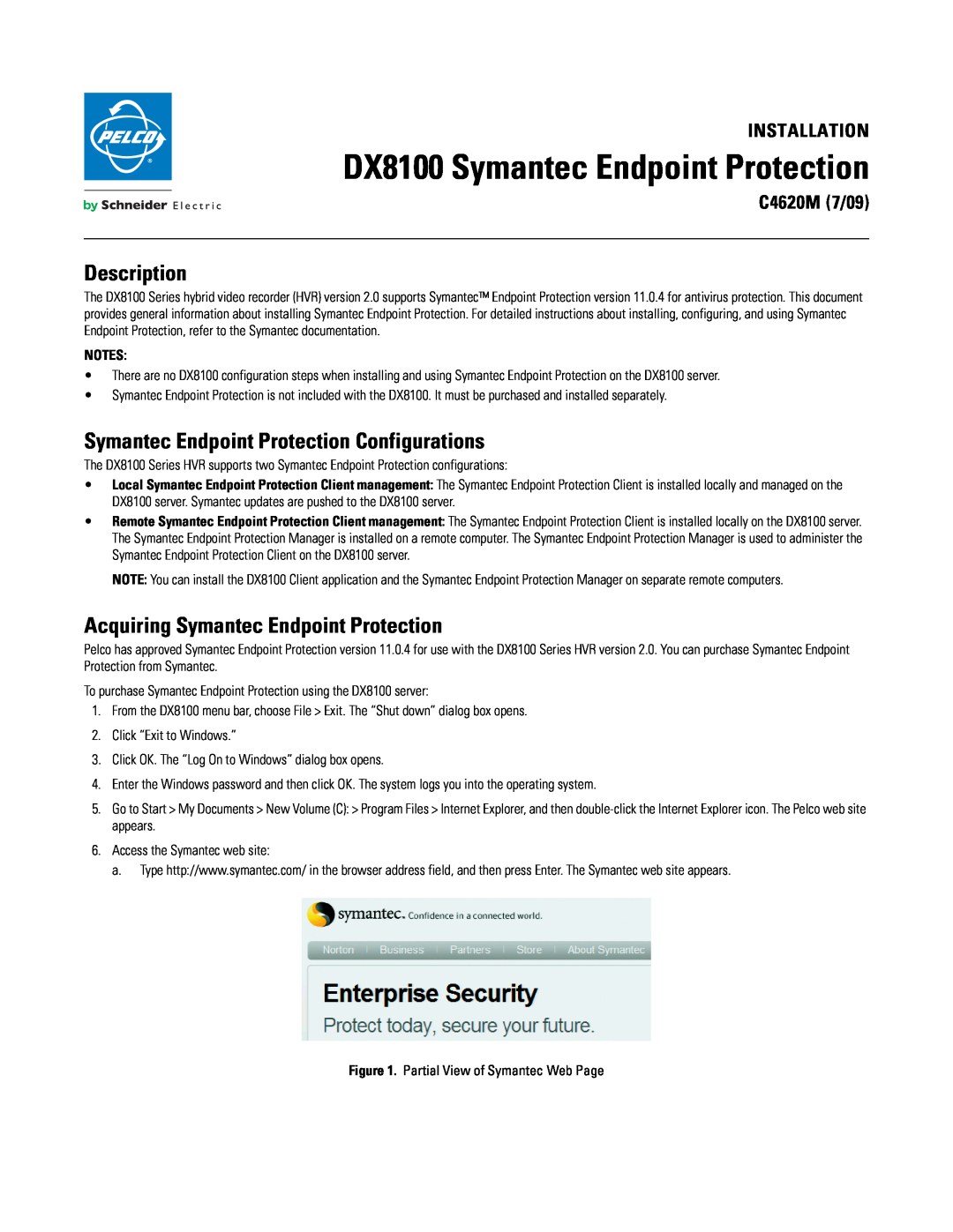 Schneider Electric dx8100 manual Description, Symantec Endpoint Protection Configurations, Installation, C4620M 7/09 