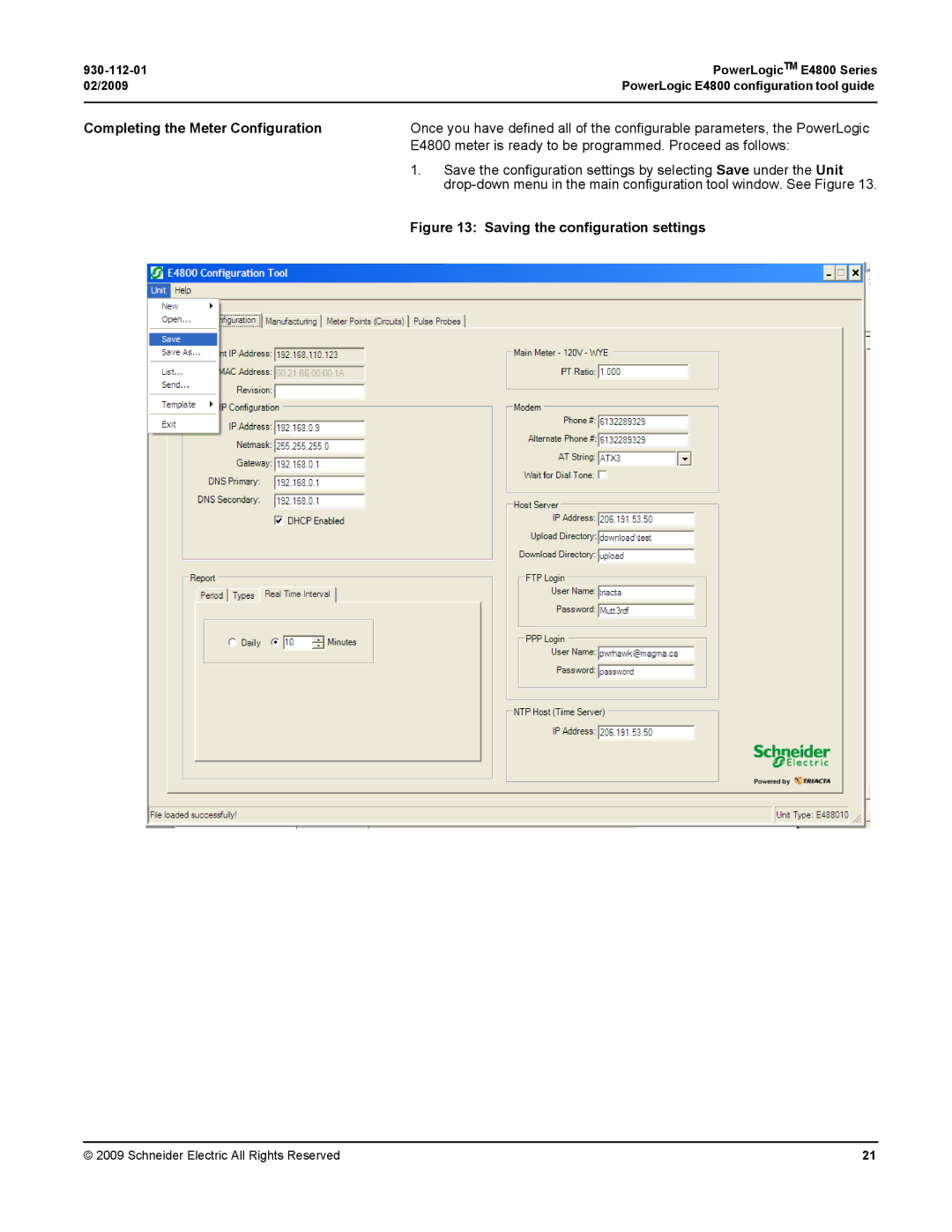 Schneider Electric manual Completing the Meter Configuration, E4800 meter is ready to be programmed. Proceed as follows 