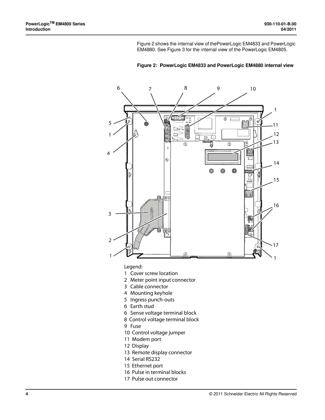 Schneider Electric E4800 manual PowerLogic EM4833 and PowerLogic EM4880 internal view 