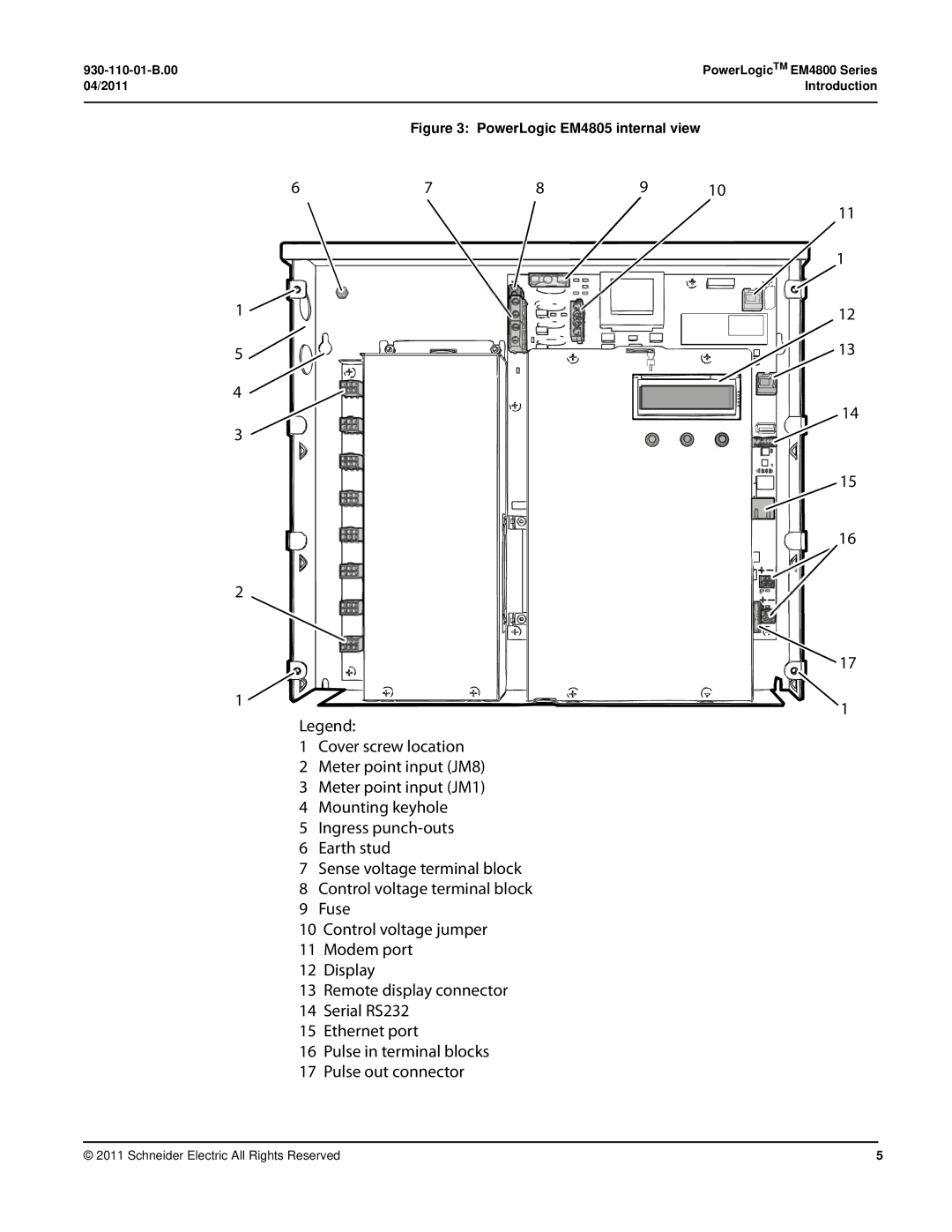 Schneider Electric E4800 manual PowerLogic EM4805 internal view 