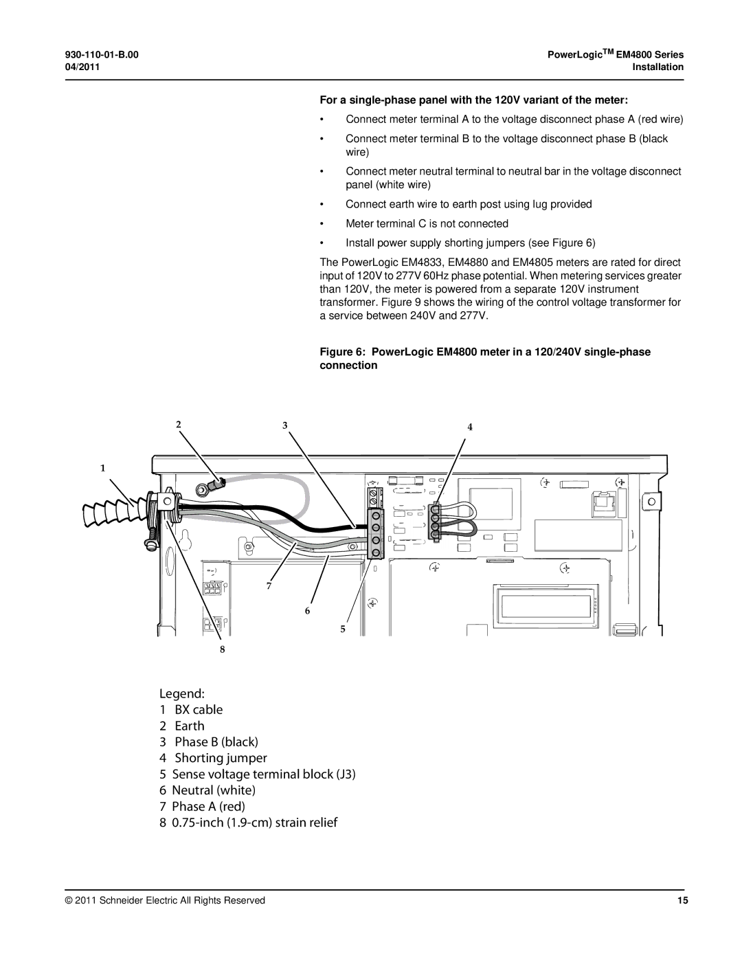 Schneider Electric E4800 manual For a single-phase panel with the 120V variant of the meter 