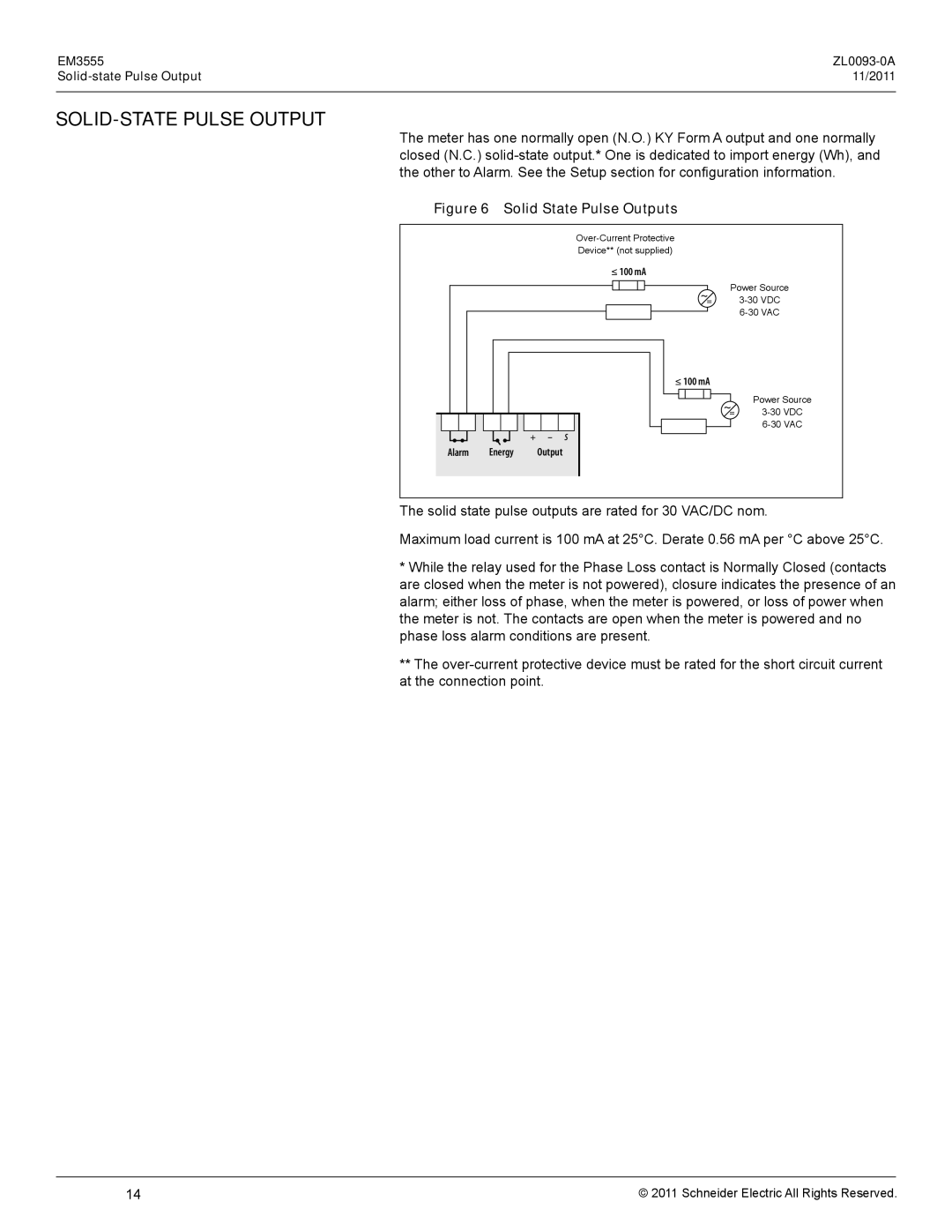 Schneider Electric EM3555 manual SOLID-STATE Pulse Output, Solid State Pulse Outputs 