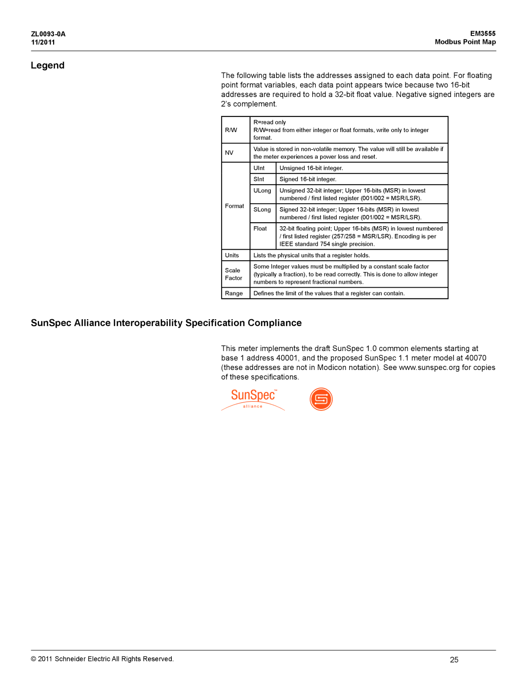 Schneider Electric EM3555 manual SunSpec Alliance Interoperability Specification Compliance 