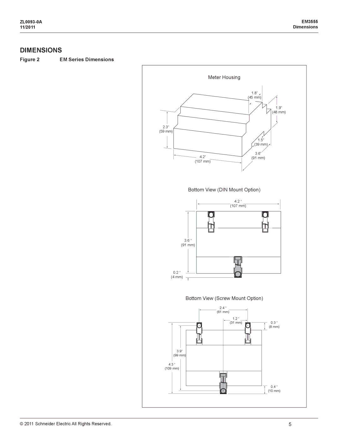 Schneider Electric EM3555 manual EM Series Dimensions 