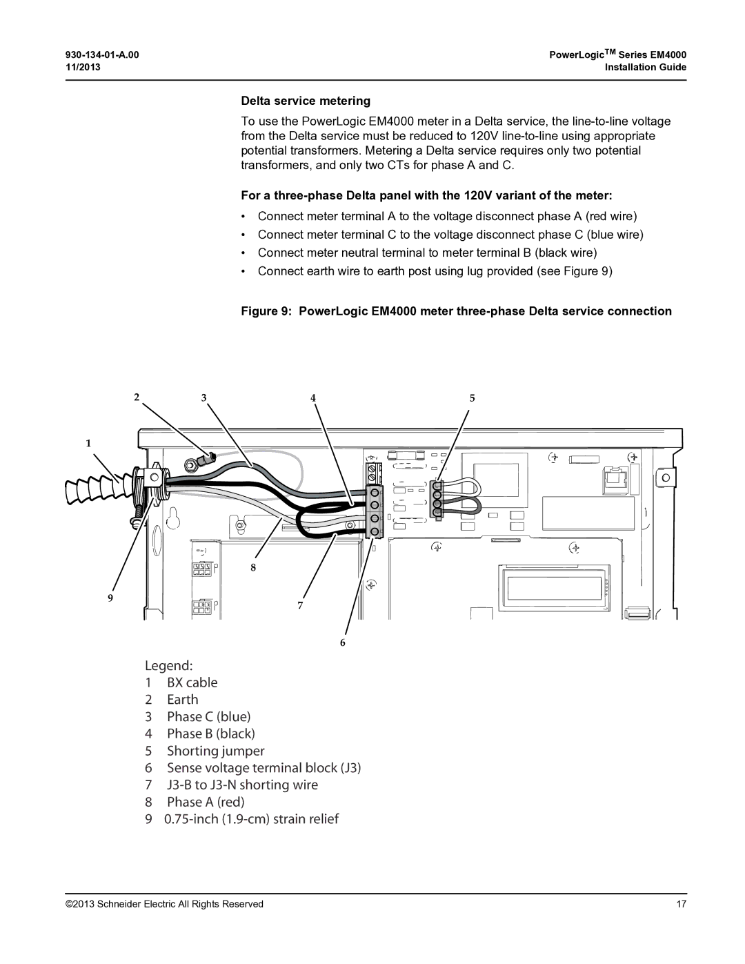 Schneider Electric manual Delta service metering, PowerLogic EM4000 meter three-phase Delta service connection 