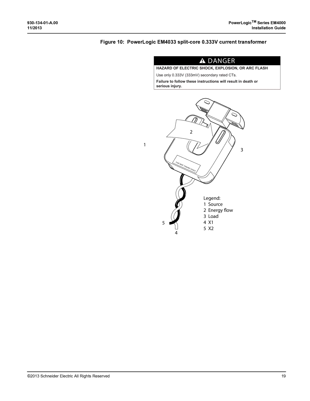 Schneider Electric EM4000 manual PowerLogic EM4033 split-core 0.333V current transformer 