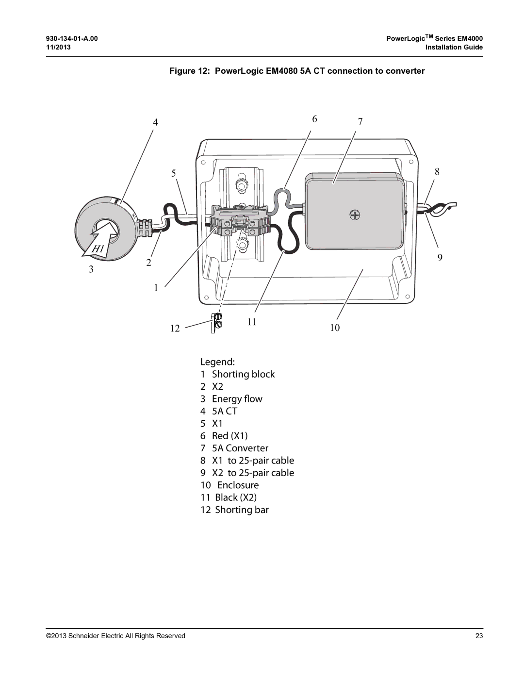 Schneider Electric EM4000 manual PowerLogic EM4080 5A CT connection to converter 