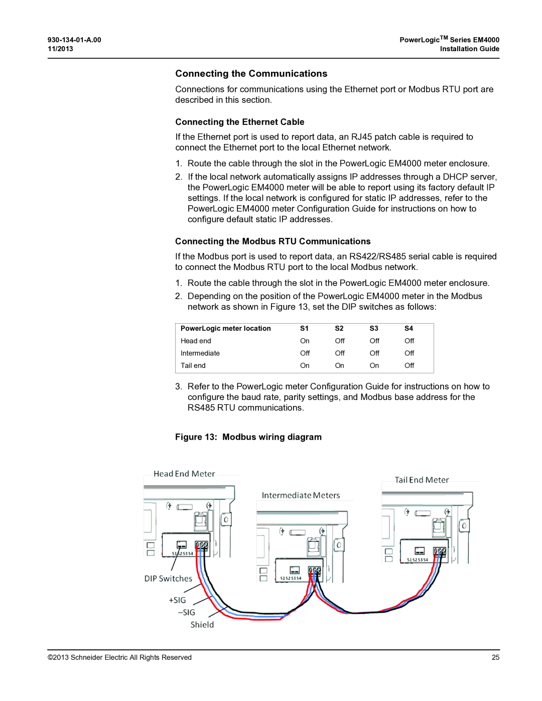 Schneider Electric EM4000 manual Connecting the Communications, Connecting the Ethernet Cable 