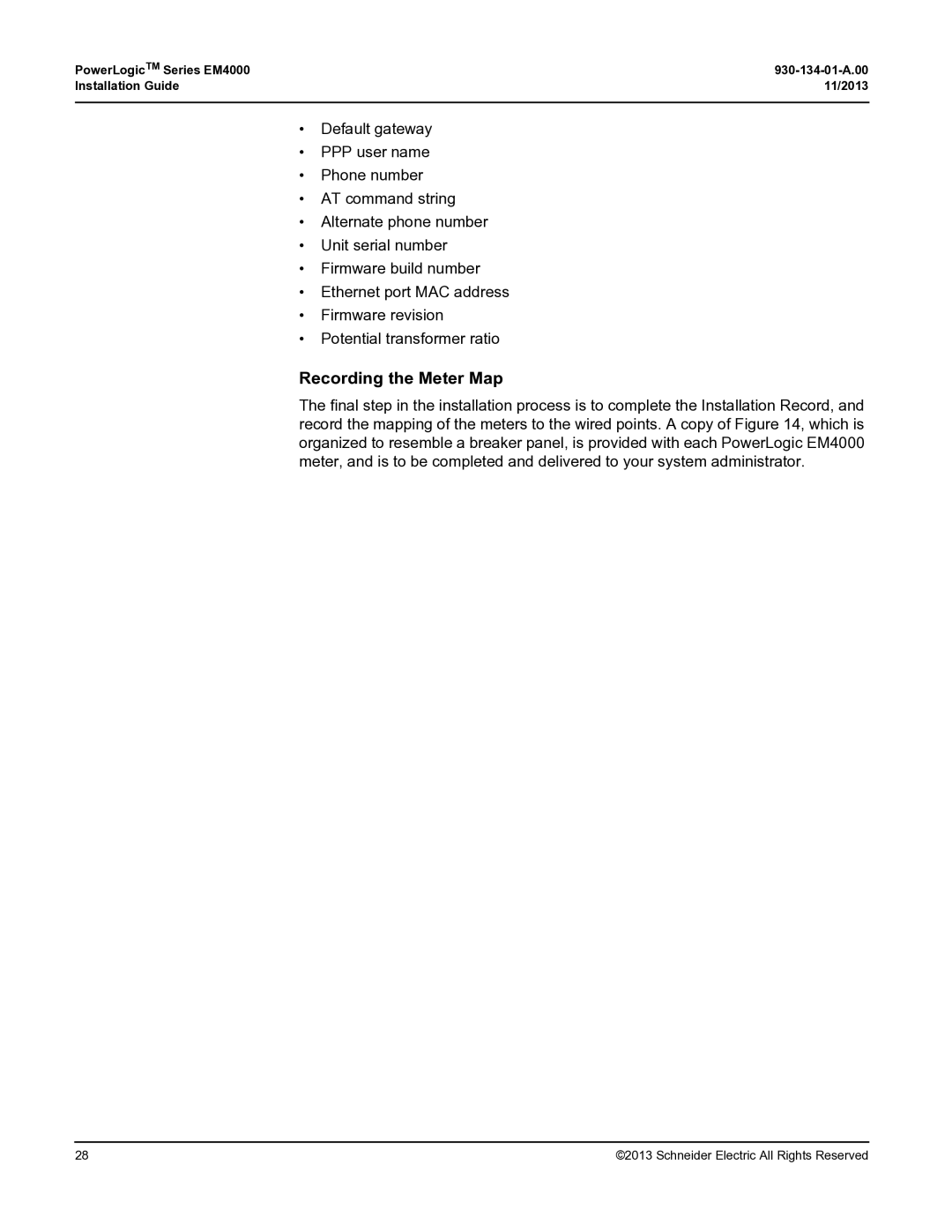 Schneider Electric EM4000 manual Recording the Meter Map 