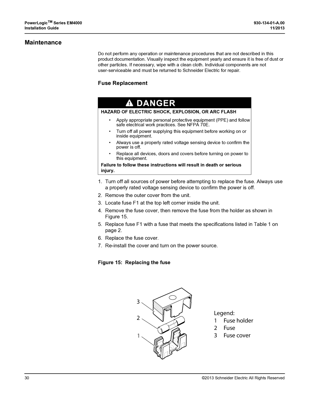 Schneider Electric EM4000 manual Maintenance, Fuse Replacement 