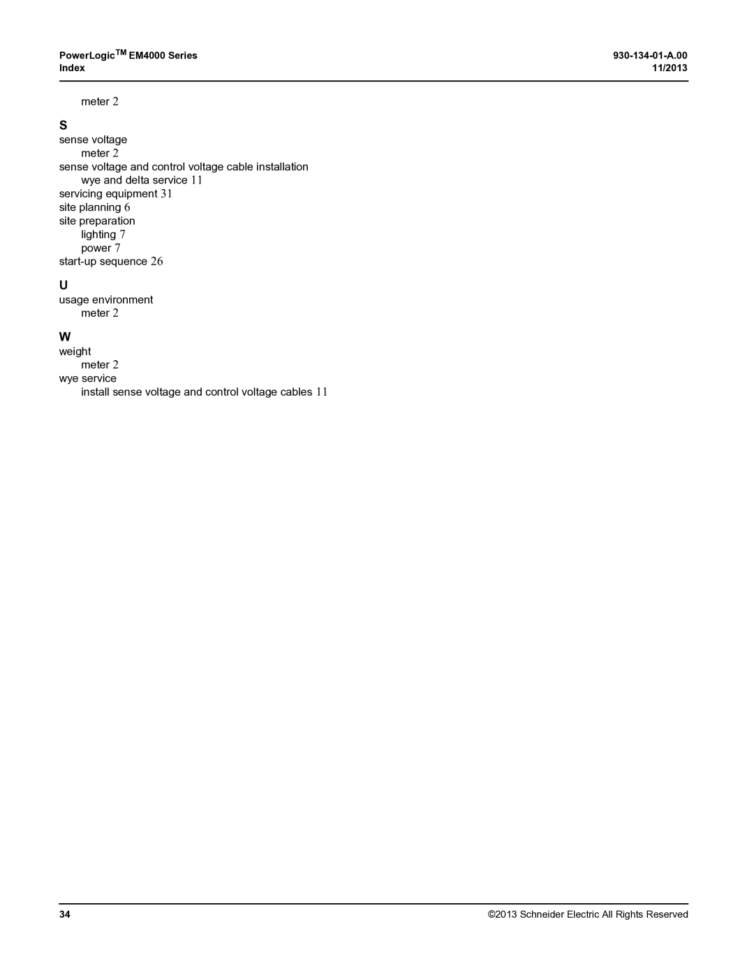 Schneider Electric manual PowerLogicTM EM4000 Series 930-134-01-A.00 Index 11/2013 