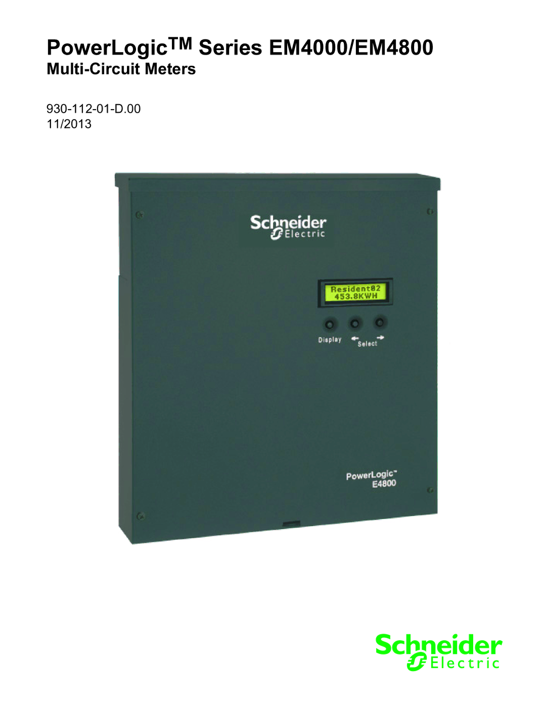 Schneider Electric manual PowerLogicTM Series EM4000/EM4800 