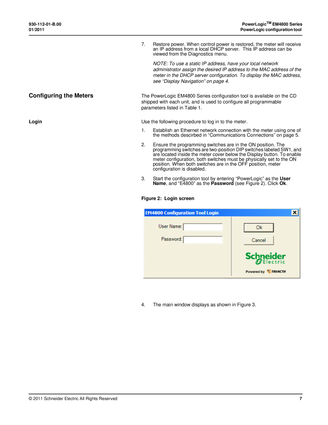 Schneider Electric EM4800 manual Login 