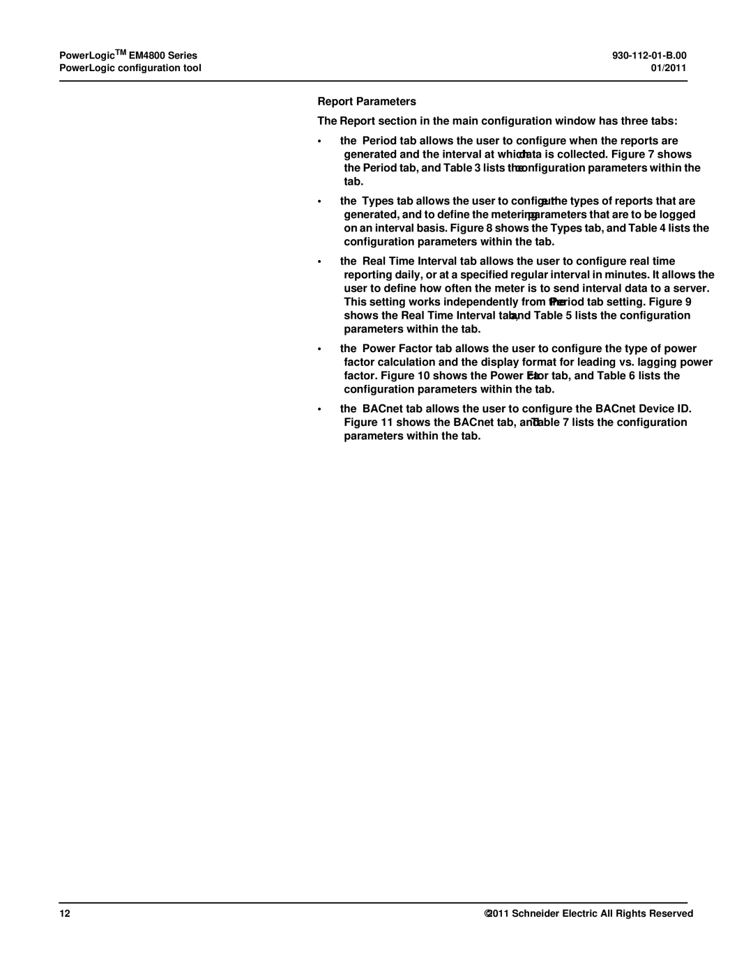 Schneider Electric EM4800 manual Report Parameters 