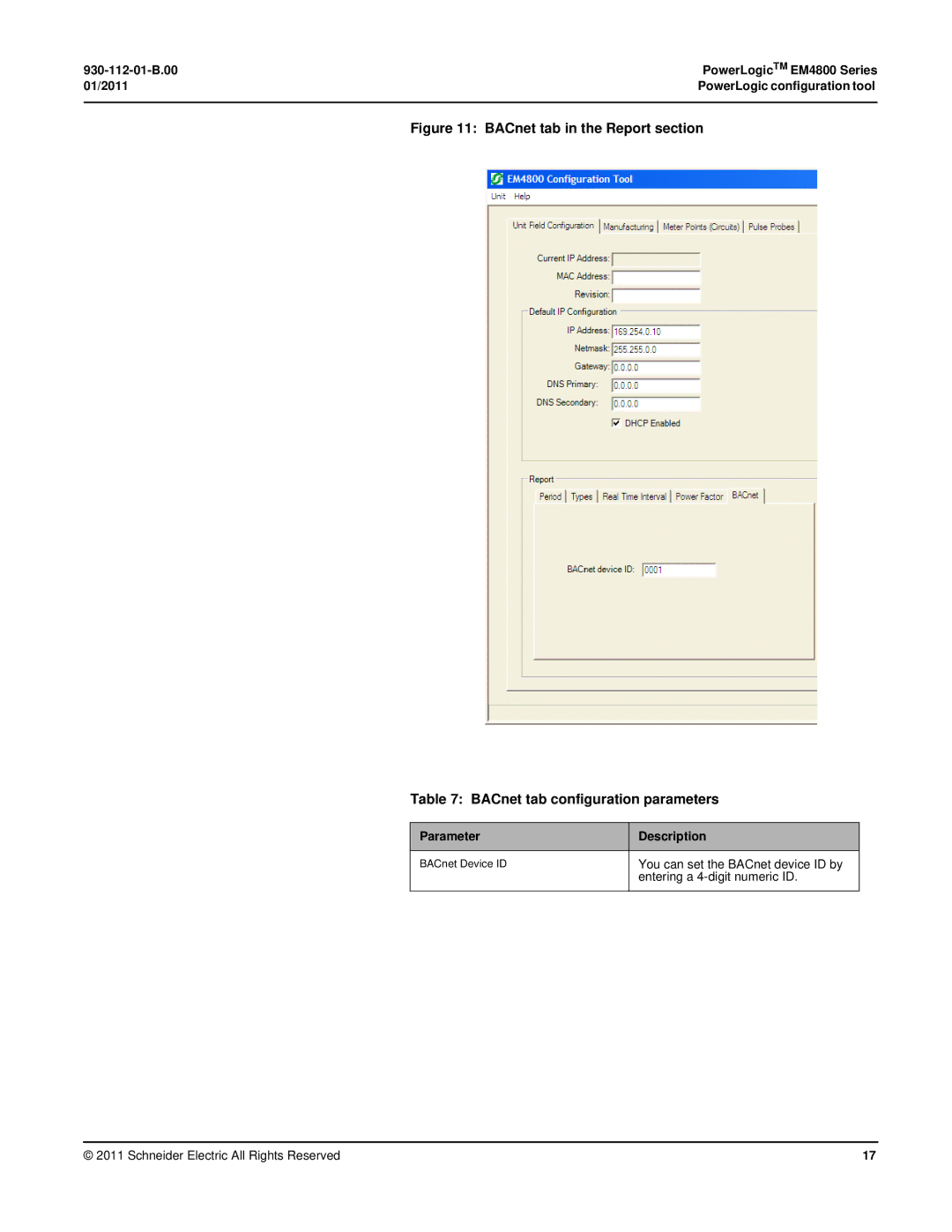 Schneider Electric EM4800 manual You can set the BACnet device ID by 