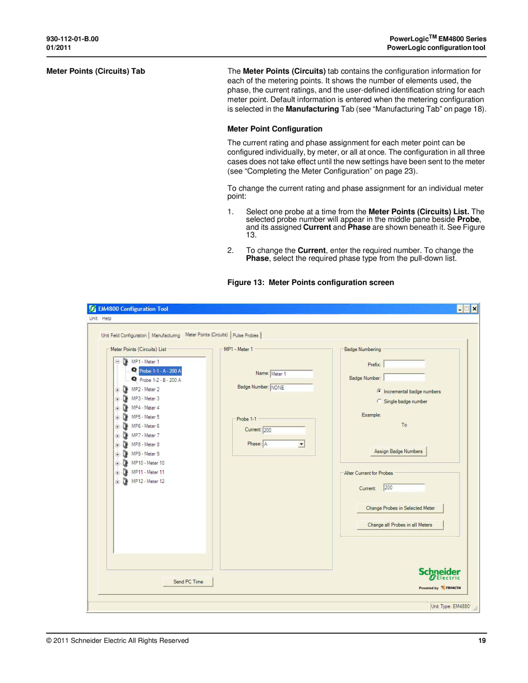 Schneider Electric EM4800 Meter Points Circuits Tab, Meter Point Configuration, See Completing the Meter Configuration on 