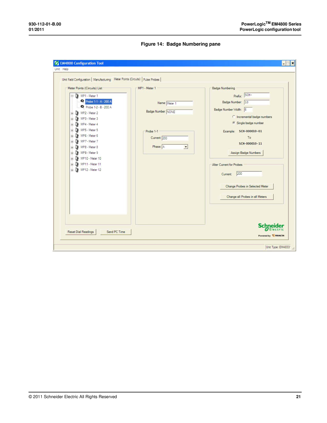 Schneider Electric EM4800 manual Badge Numbering pane 