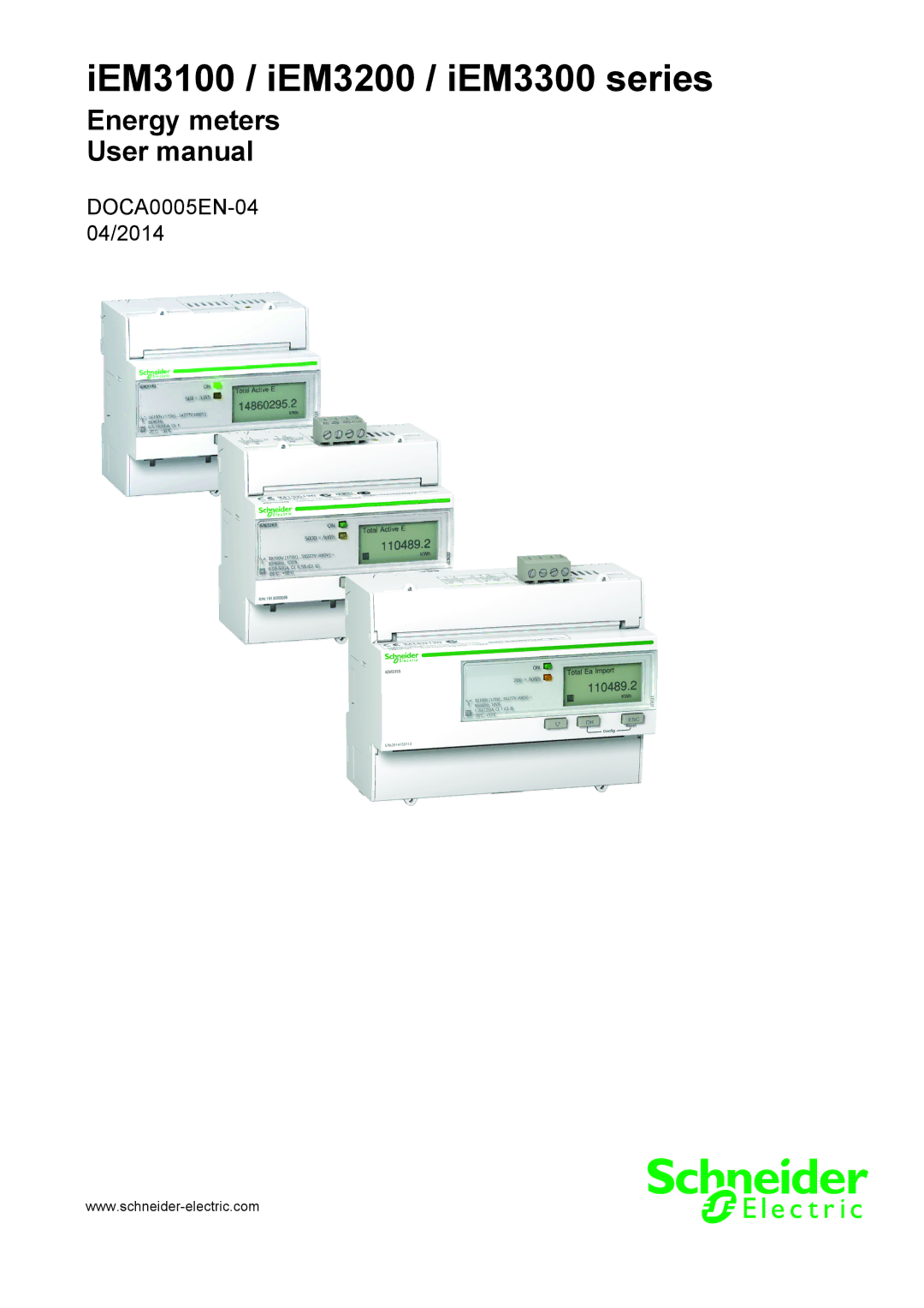 Schneider Electric iEM3100 user manual IEM3100 / iEM3200 / iEM3300 series 