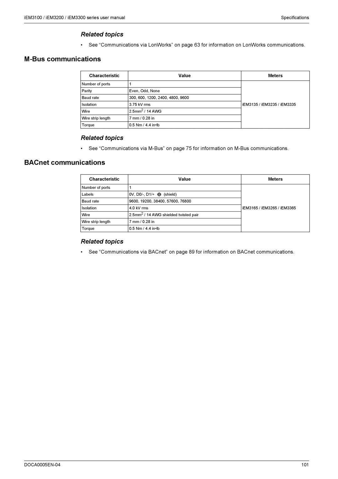 Schneider Electric iEM3100, iEM3300, iEM3200 user manual Bus communications, BACnet communications 