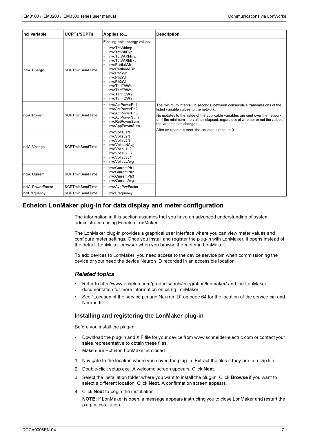 Schneider Electric iEM3100, iEM3300, iEM3200 user manual Installing and registering the LonMaker plug-in 