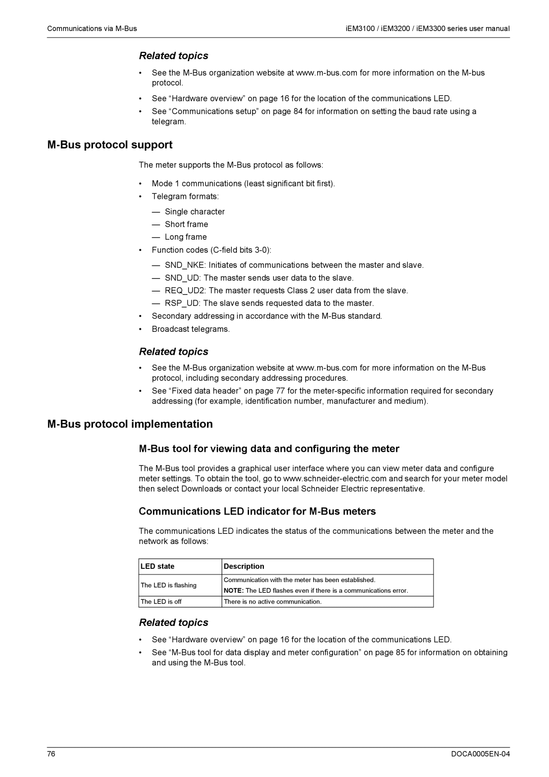 Schneider Electric iEM3200, iEM3300, iEM3100 user manual Bus protocol support, Bus protocol implementation 