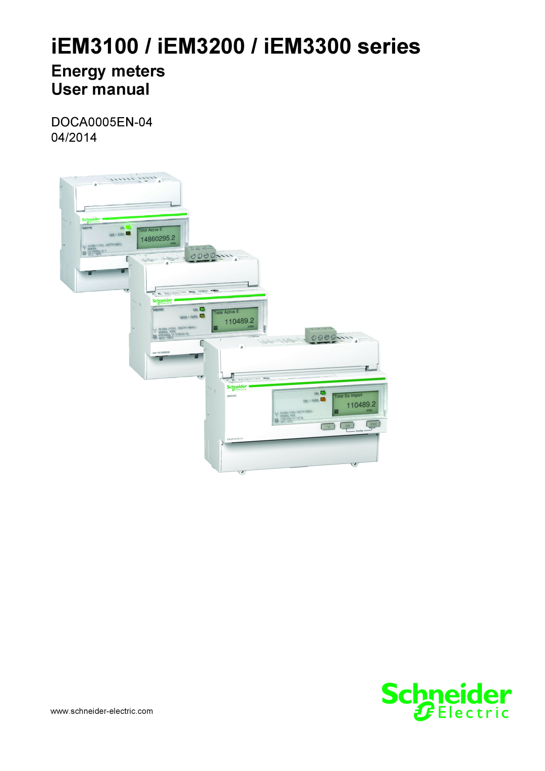 Schneider Electric user manual iEM3100 / iEM3200 / iEM3300 series, DOCA0005EN-0404/2014 
