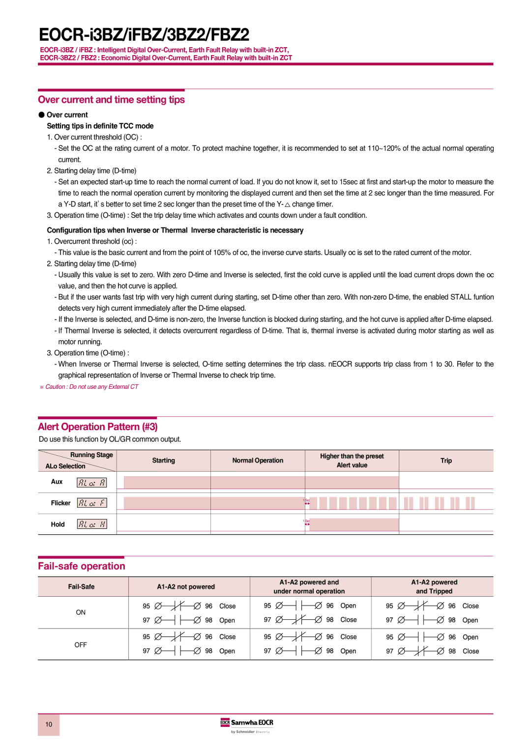 Schneider Electric EOCR-i3BZ Over current and time setting tips, Alert Operation Pattern #3, Fail-safe operation, Hold 