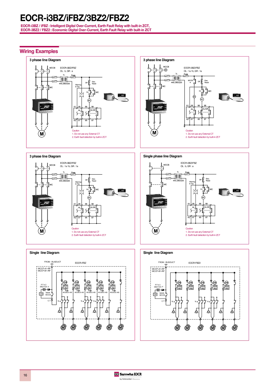 Schneider Electric iFBZ, FBZ2, 3BZ2 Wiring Examples, Phase line Diagram, Single phase line Diagram, Single line Diagram 