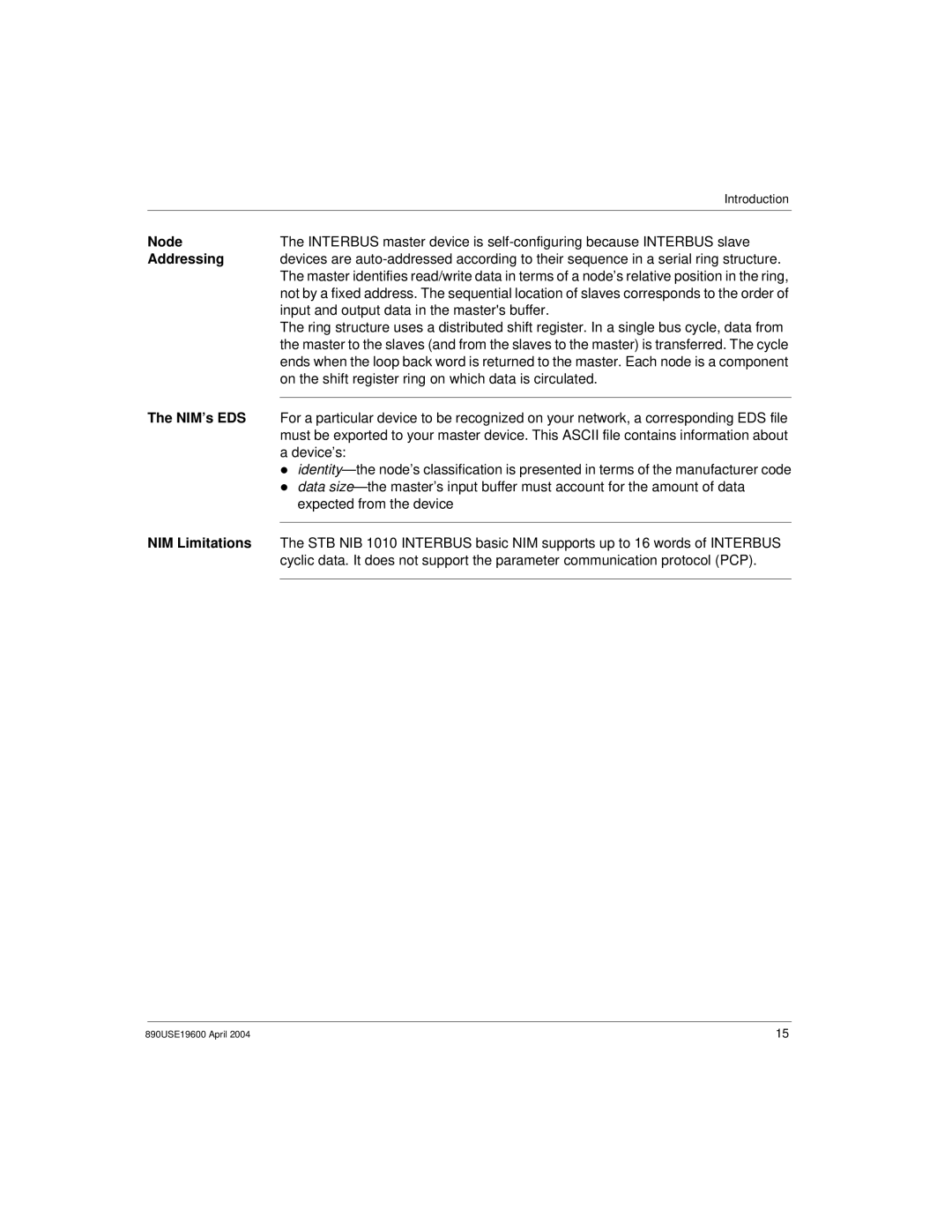 Schneider Electric INTERBUS Basic Network Interface Module Node, Addressing, Input and output data in the masters buffer 