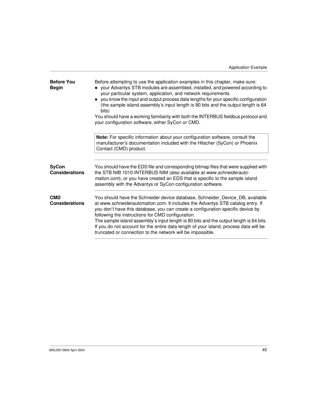 Schneider Electric INTERBUS Basic Network Interface Module manual Before You, Begin, SyCon, Considerations, Cmd 