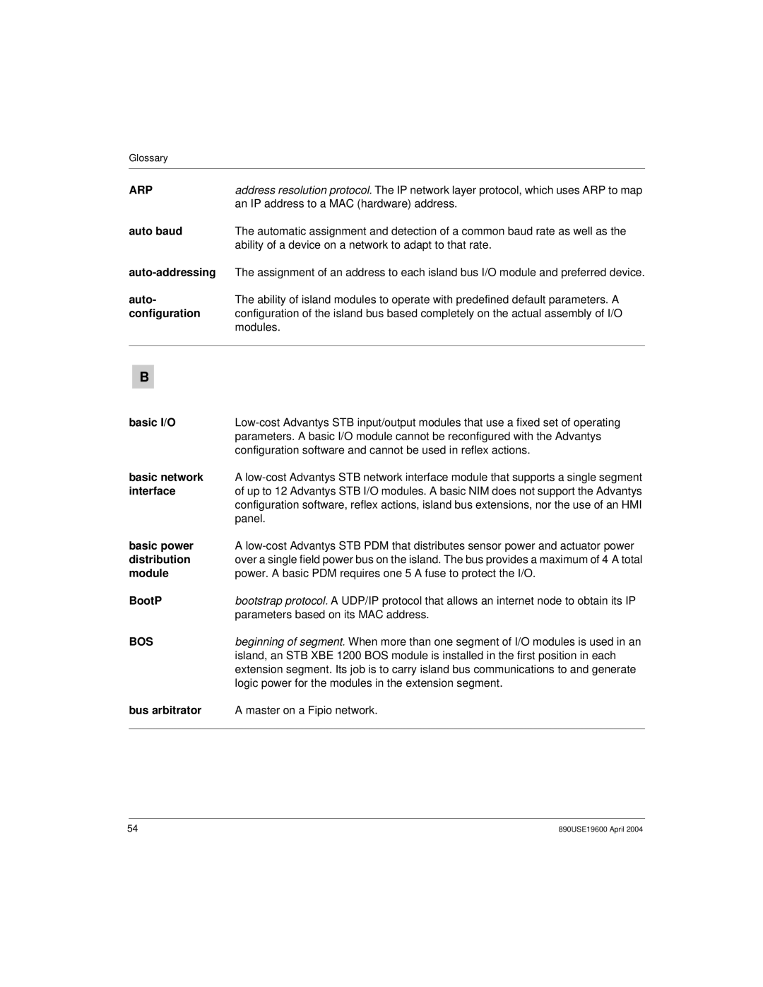 Schneider Electric 890USE19600 Version 1.0, INTERBUS Basic Network Interface Module manual Arp, Bos 