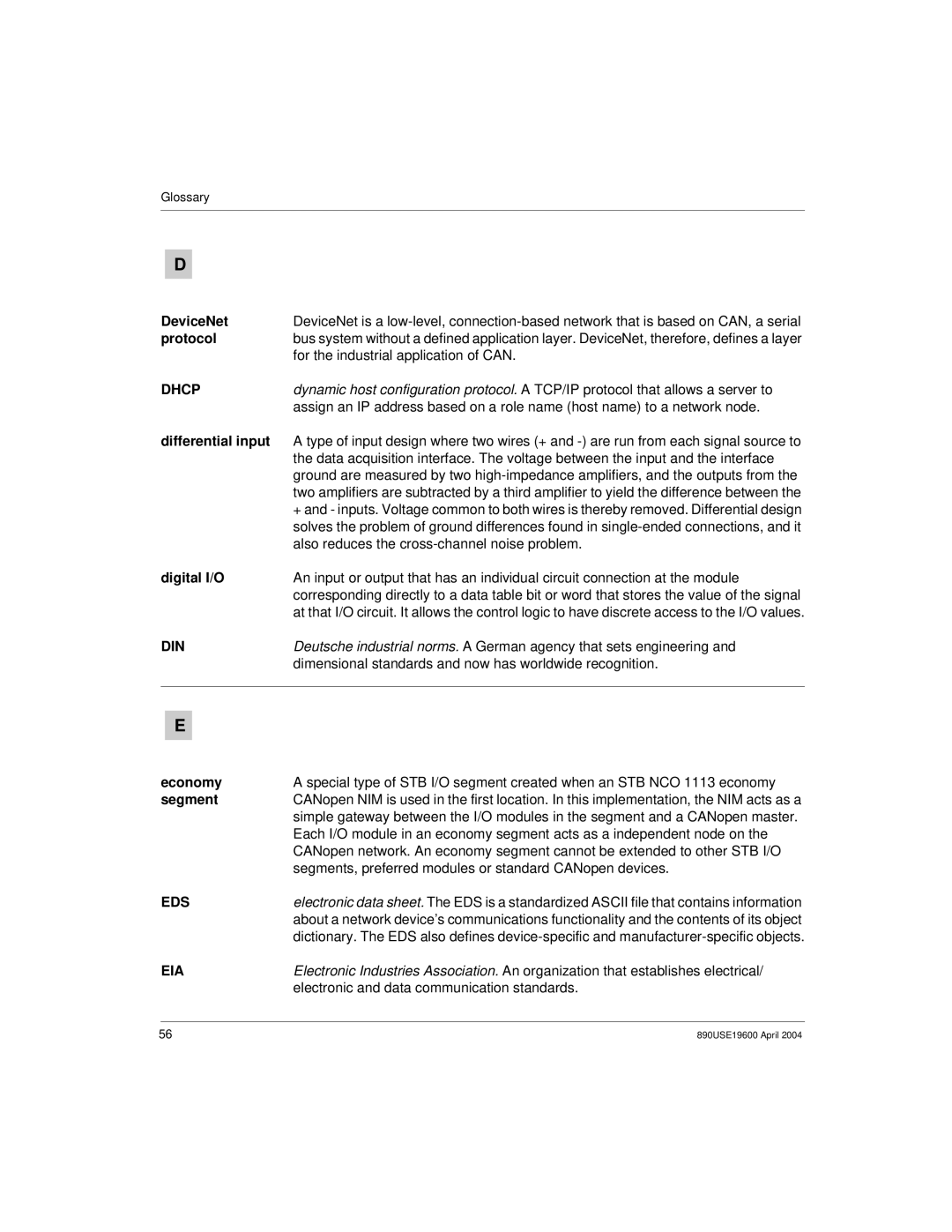 Schneider Electric 890USE19600 Version 1.0, INTERBUS Basic Network Interface Module manual Dhcp, Din, Eds, Eia 