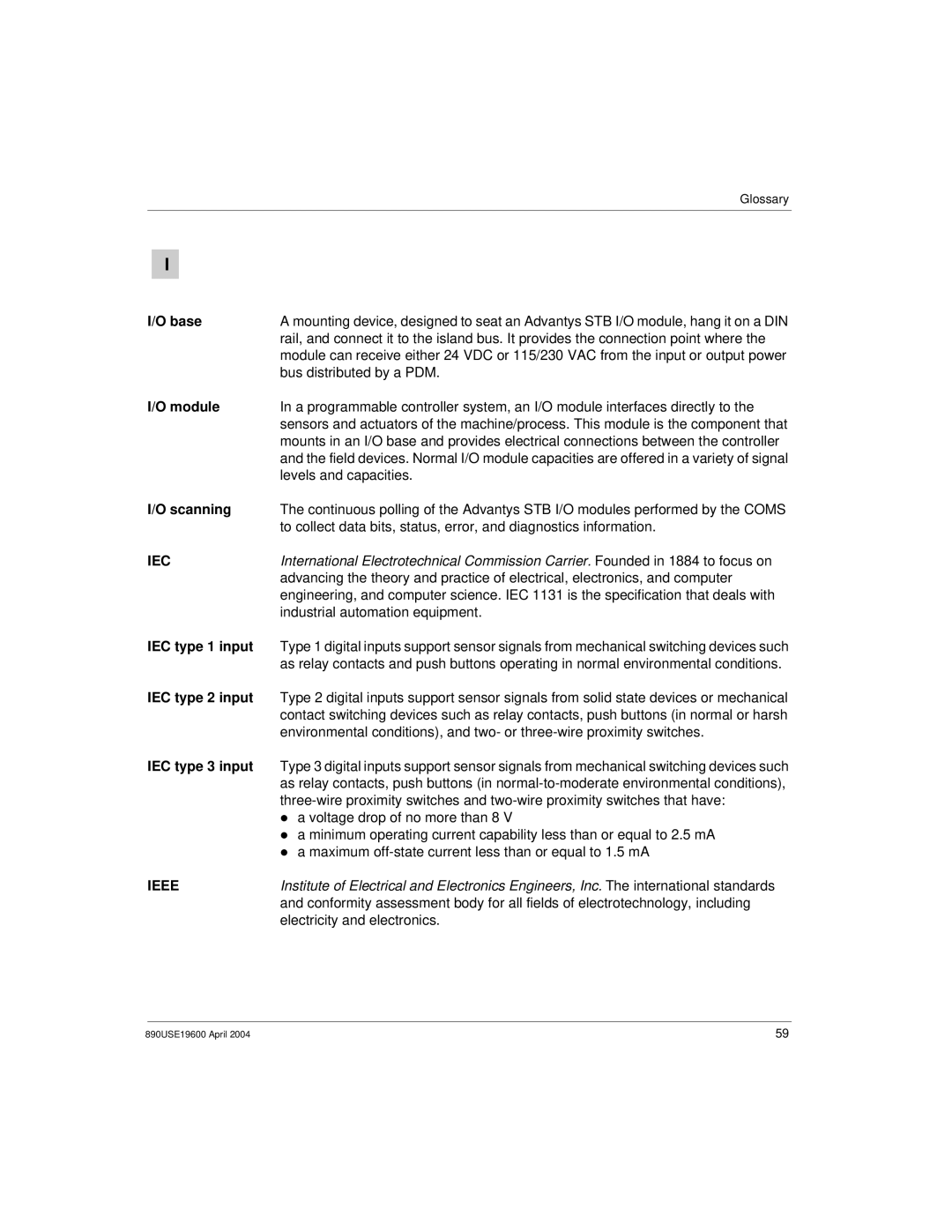 Schneider Electric INTERBUS Basic Network Interface Module manual Base, Scanning, Iec, IEC type 1 input, IEC type 2 input 