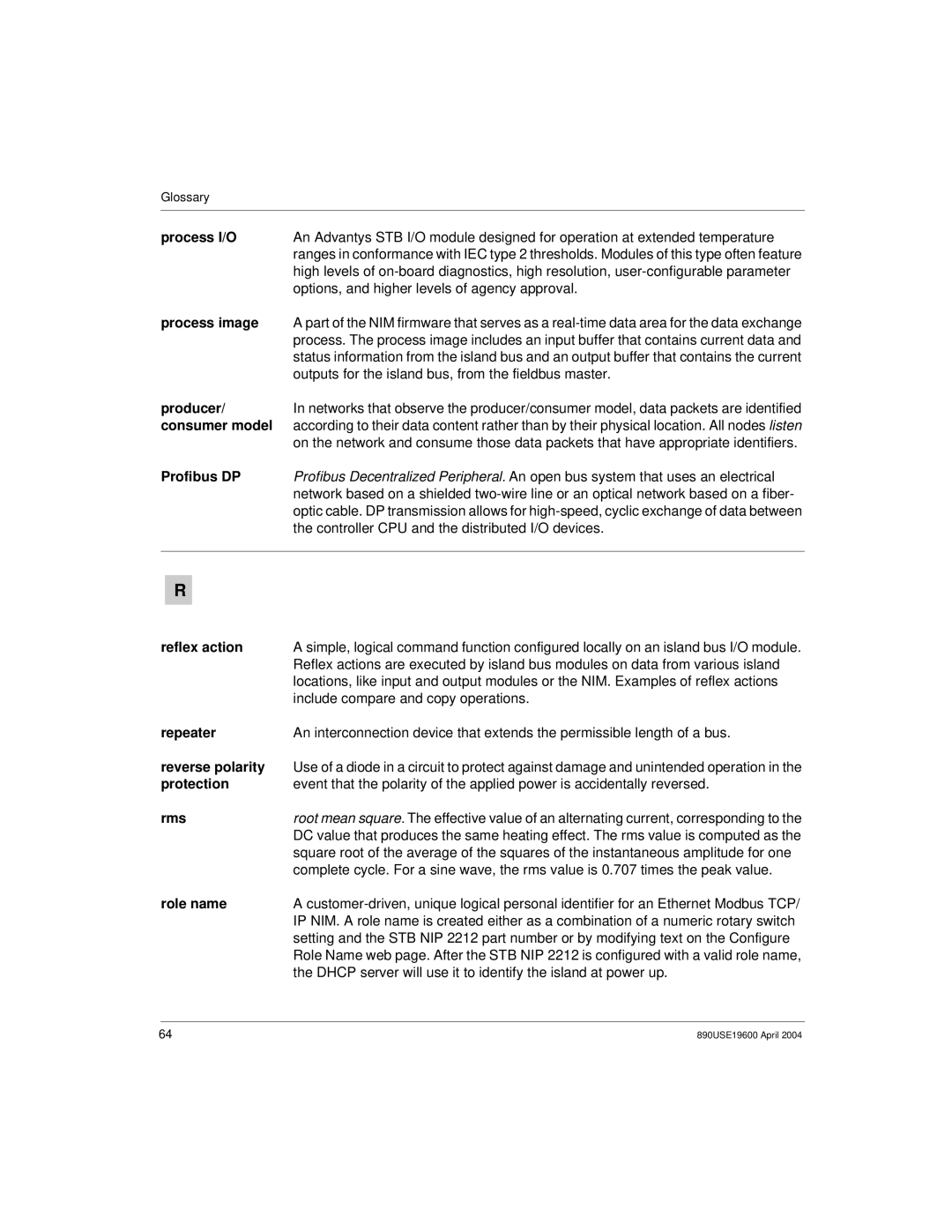 Schneider Electric 890USE19600 Version 1.0 Process I/O, Producer, Consumer model, Profibus DP, Reflex action, Repeater 