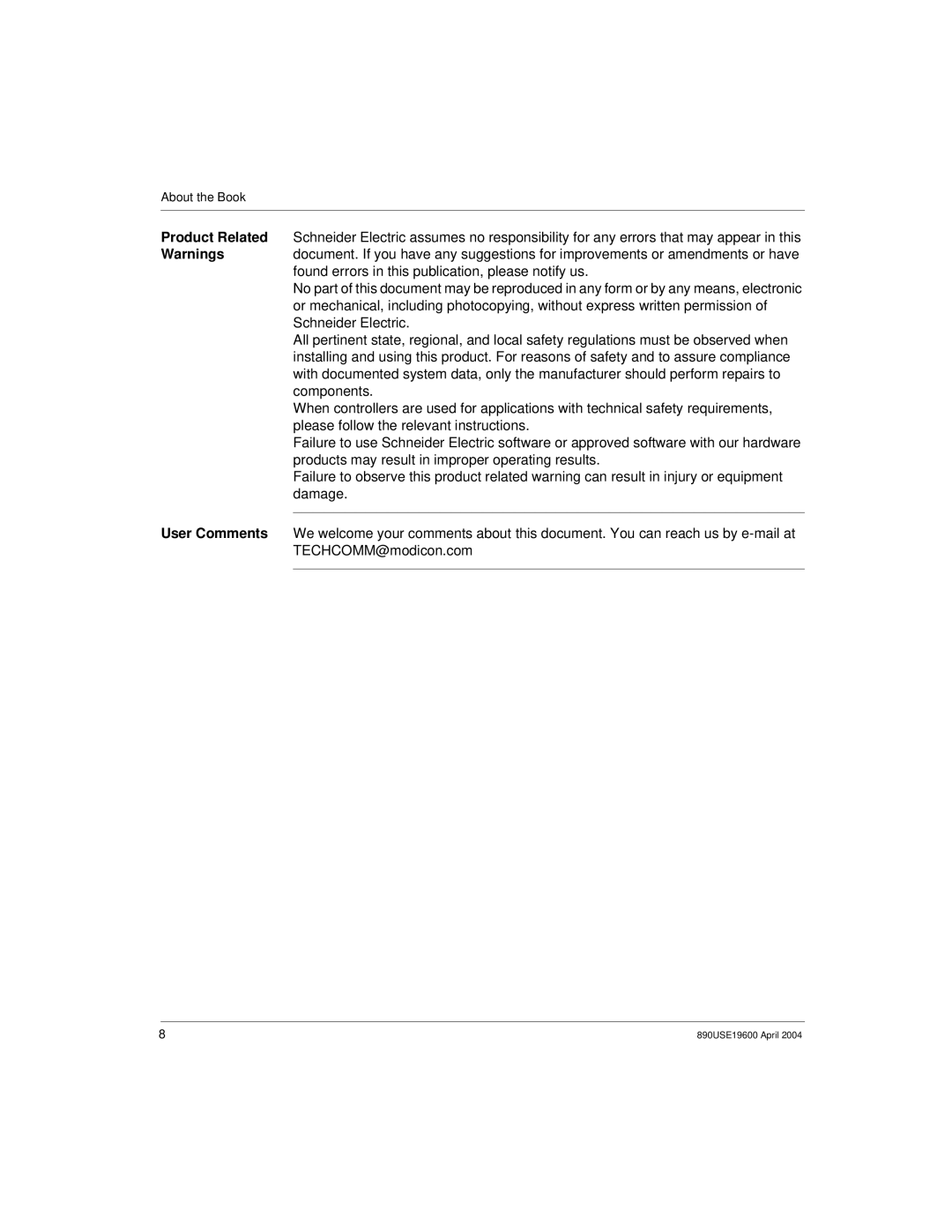 Schneider Electric 890USE19600 Version 1.0, INTERBUS Basic Network Interface Module manual About the Book 