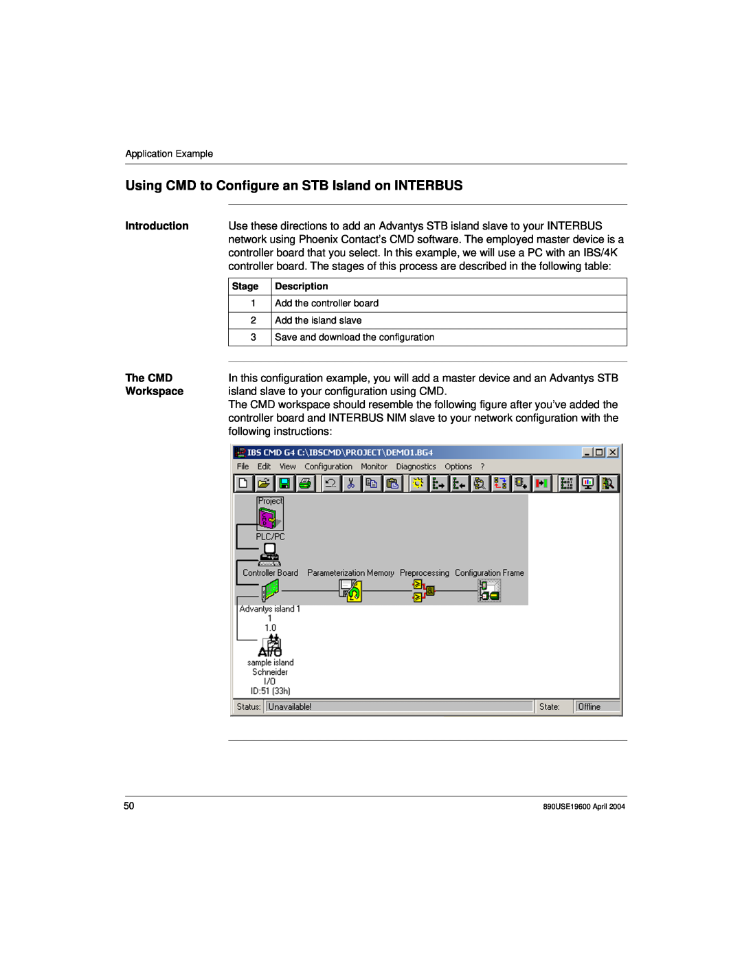 Schneider Electric 890USE19600 Version 1.0 manual Using CMD to Configure an STB Island on INTERBUS 