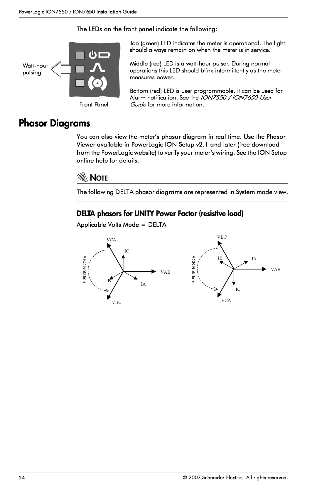 Schneider Electric ION7650, ION7550 manual Phasor Diagrams, DELTA phasors for UNITY Power Factor resistive load 