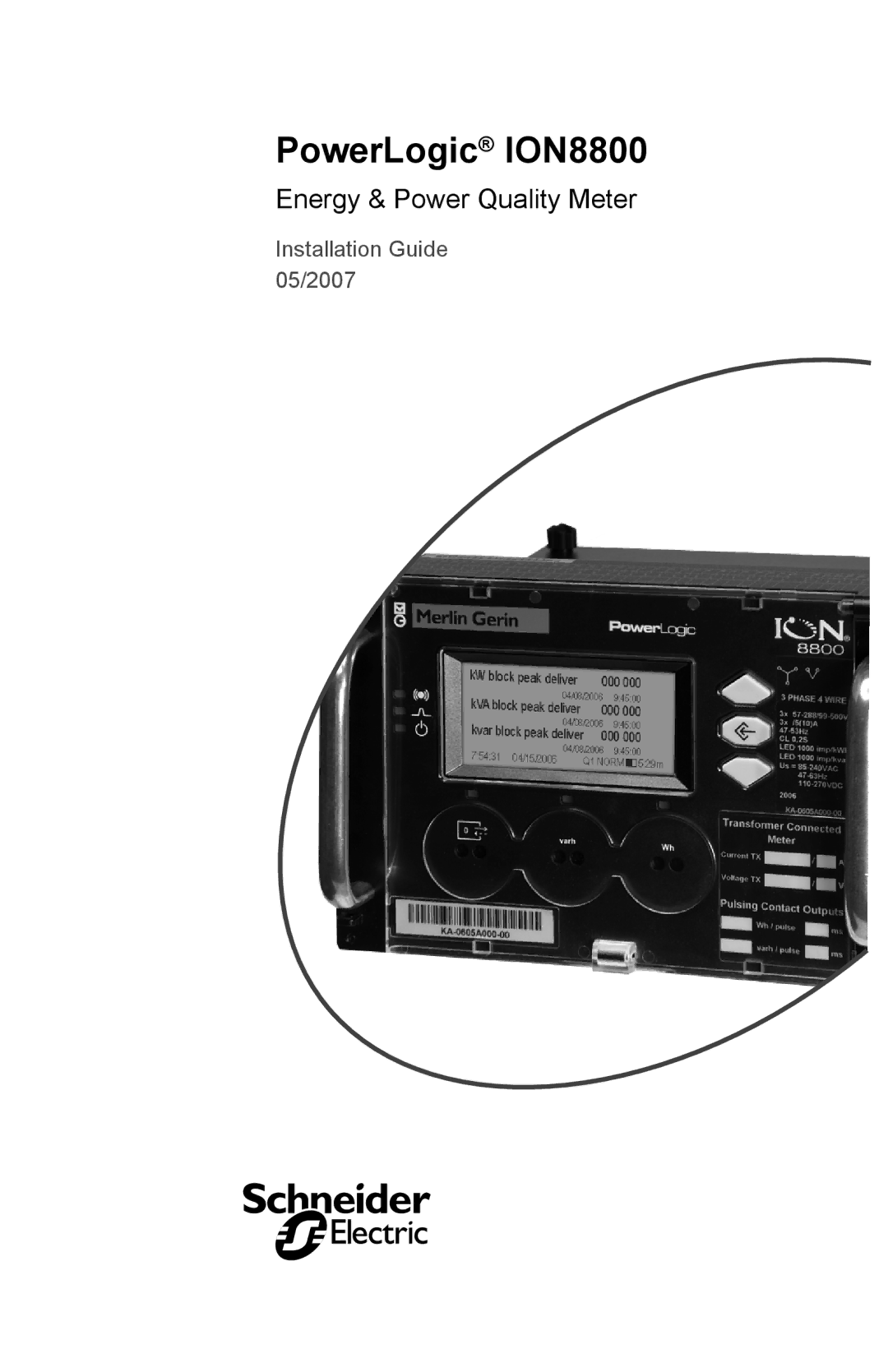 Schneider Electric manual PowerLogic ION8800, Energy & Power Quality Meter 