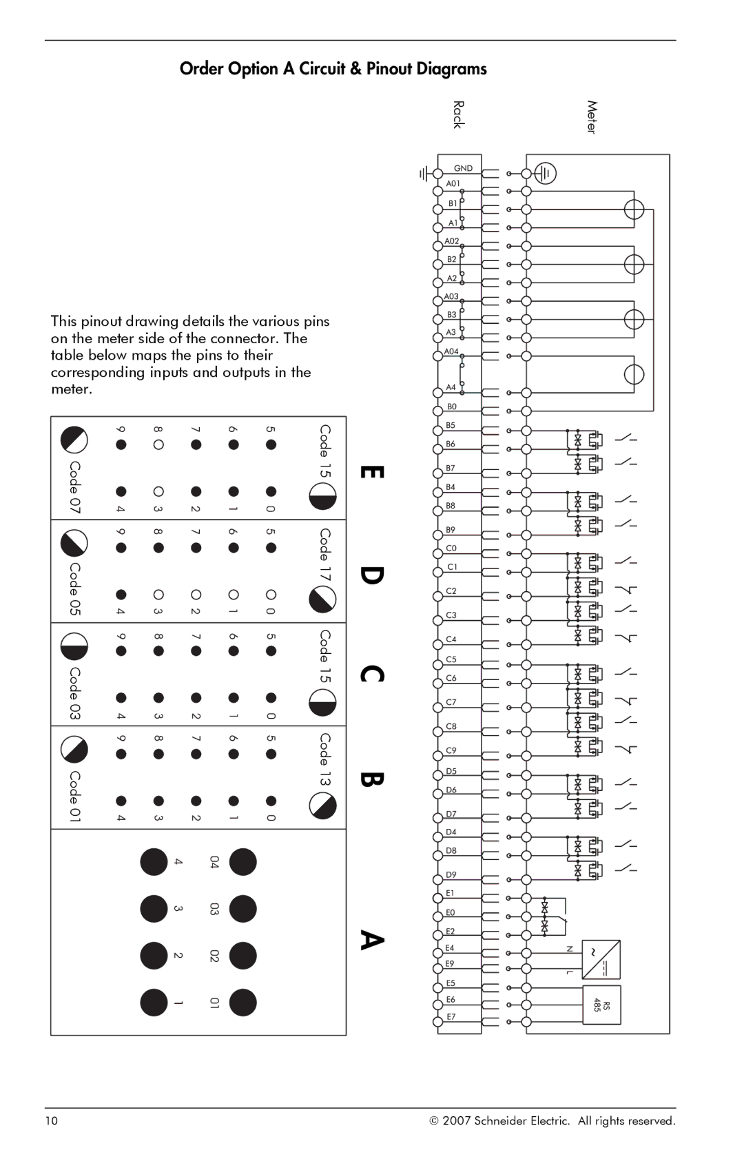 Schneider Electric ION8800 manual Order Option a Circuit & Pinout Diagrams 