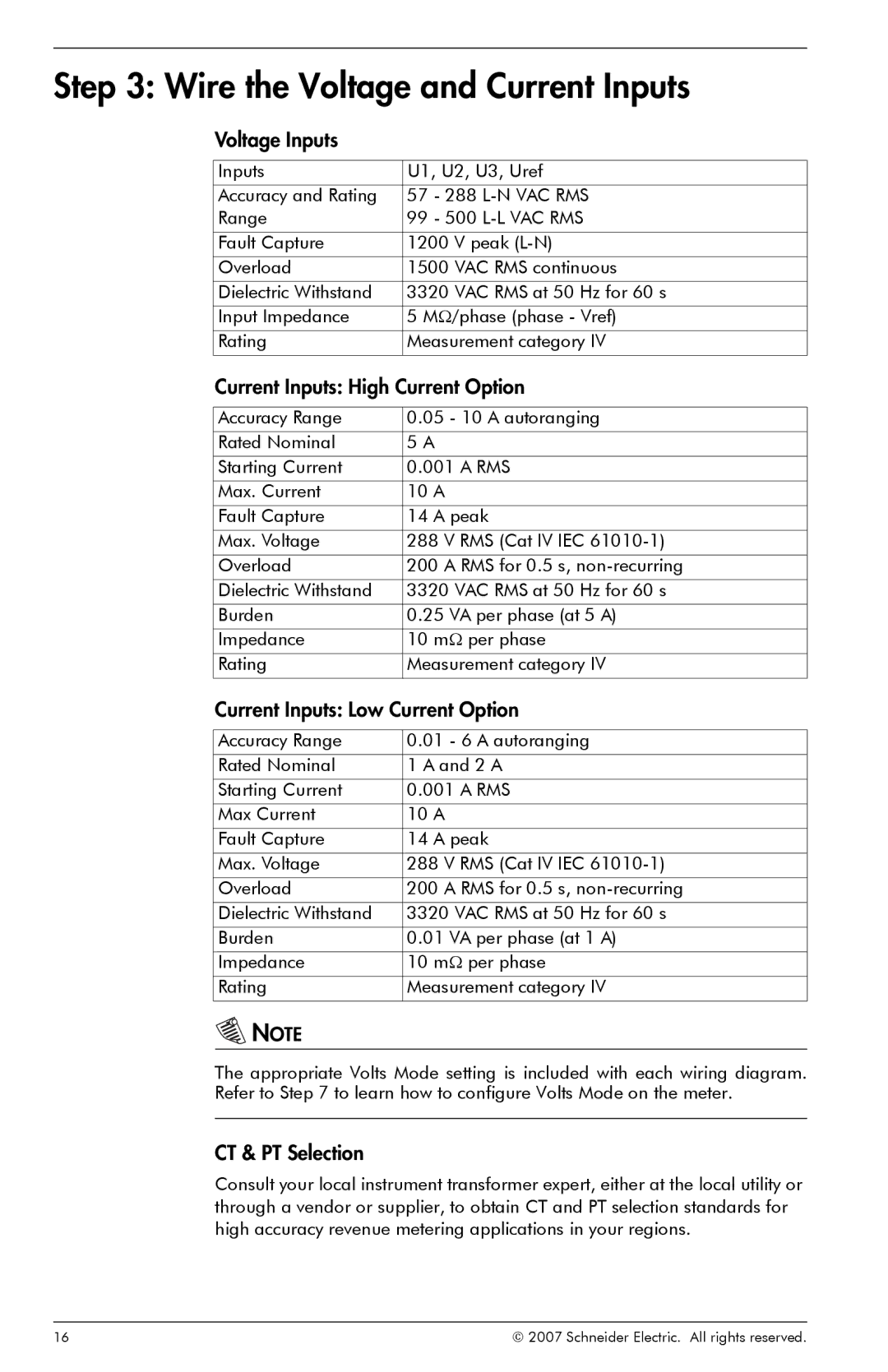 Schneider Electric ION8800 manual Wire the Voltage and Current Inputs, Voltage Inputs, Current Inputs High Current Option 