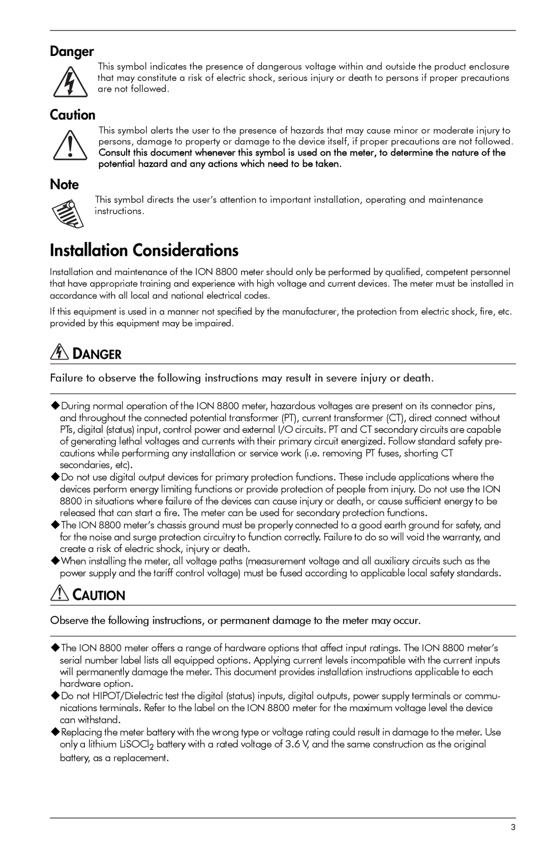 Schneider Electric ION8800 manual Installation Considerations 