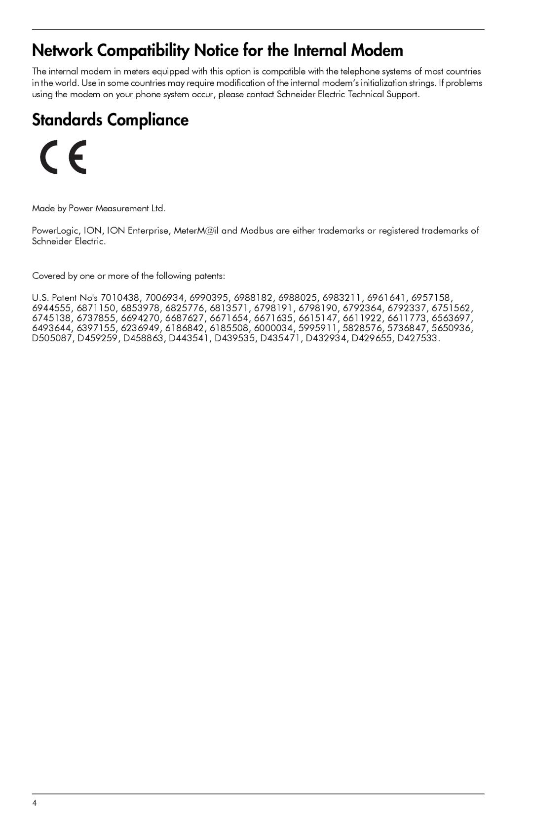 Schneider Electric ION8800 manual Network Compatibility Notice for the Internal Modem, Standards Compliance 