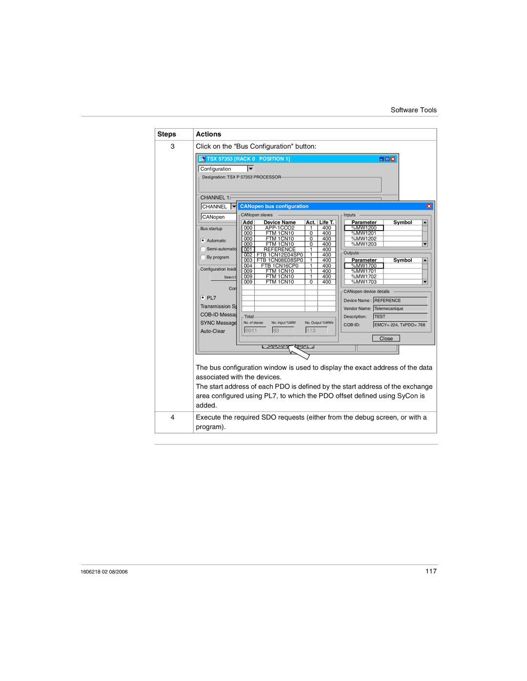 Schneider Electric IP67 manual Steps Actions Click on the Bus Configuration button, Channel CANopen bus configuration 