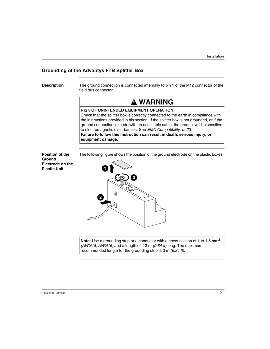 Schneider Electric IP67 Grounding of the Advantys FTB Splitter Box, Field bus connector, Ground Electrode on Plastic Unit 